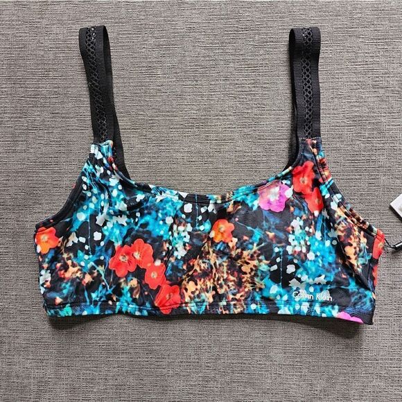 Calvin Klein Women's Floral Mesh Swim Top Poppy size  Xl - Picture 1 of 12